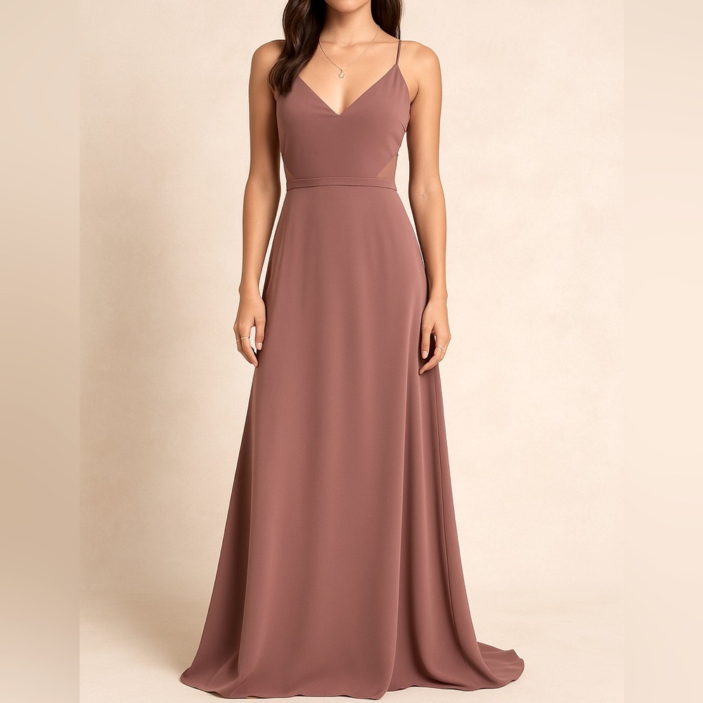 Birdy Grey Formal Mauve Dusty Rose Dress Gown Mesh Cutouts Prom Wedding Gala